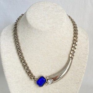 Park Lane Silver Tone Chain Necklace With Blue & Clear Stone Pendant